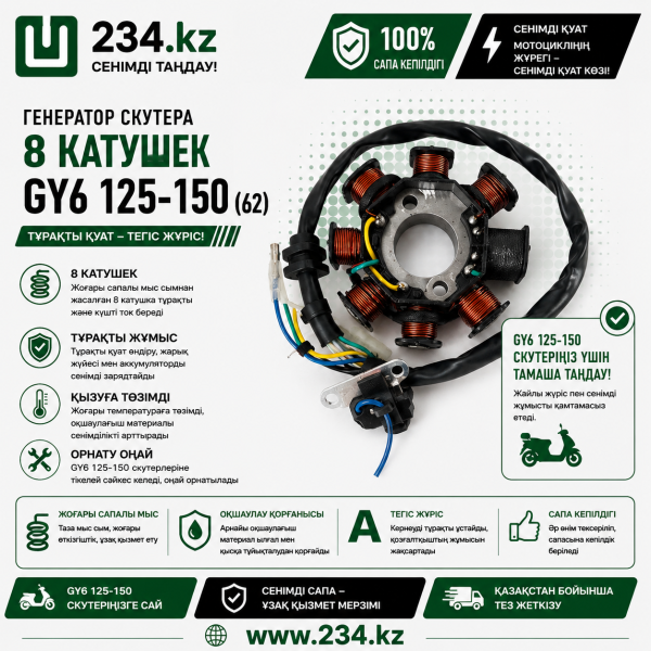 Генератор скутера 8 катушек   GY6 125-150  (62)  00003879
